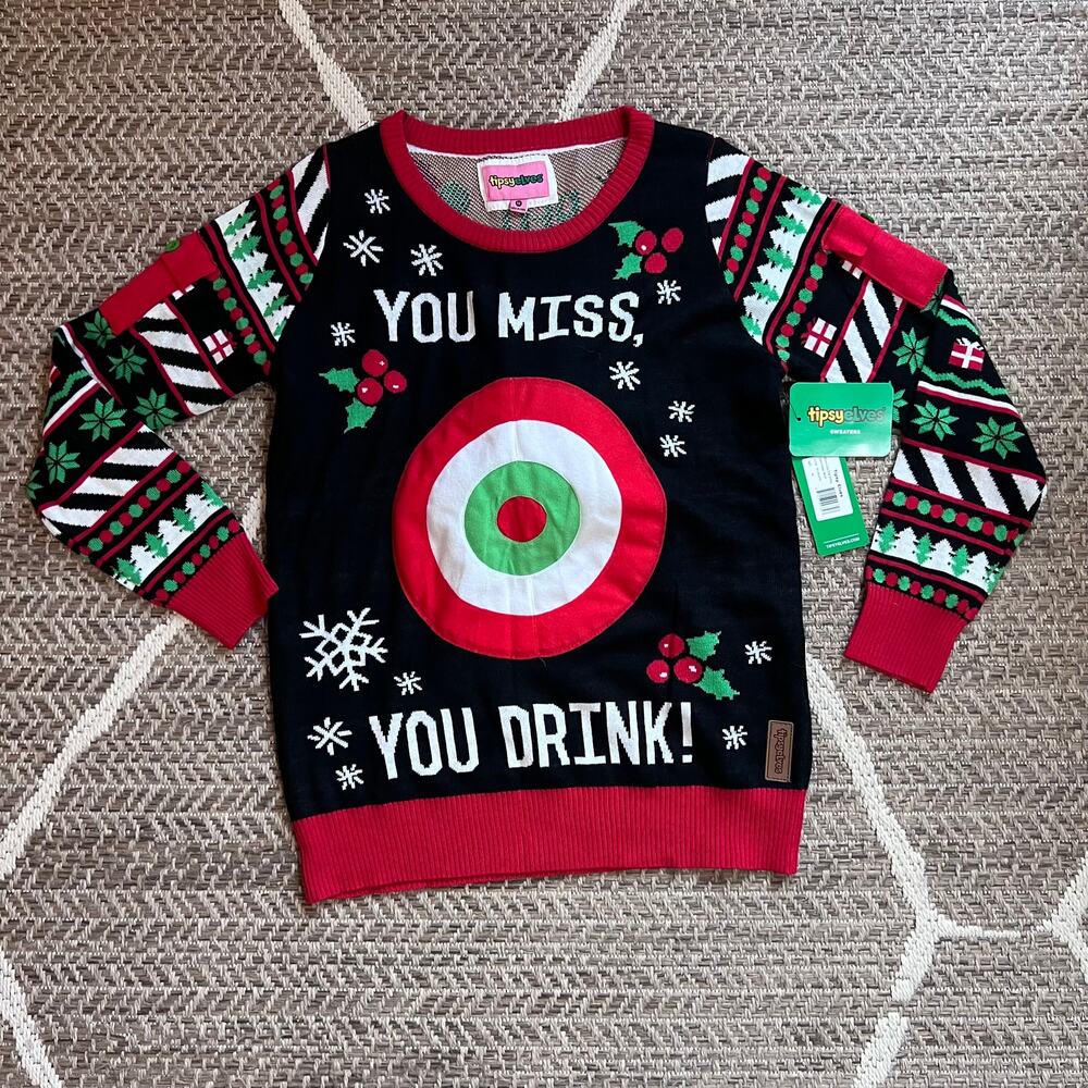 Tipsy Elves Women's Drinking Game Ugly Christmas Sweater Sz M